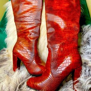 Tall Brown Crocodile Boots Size - 10